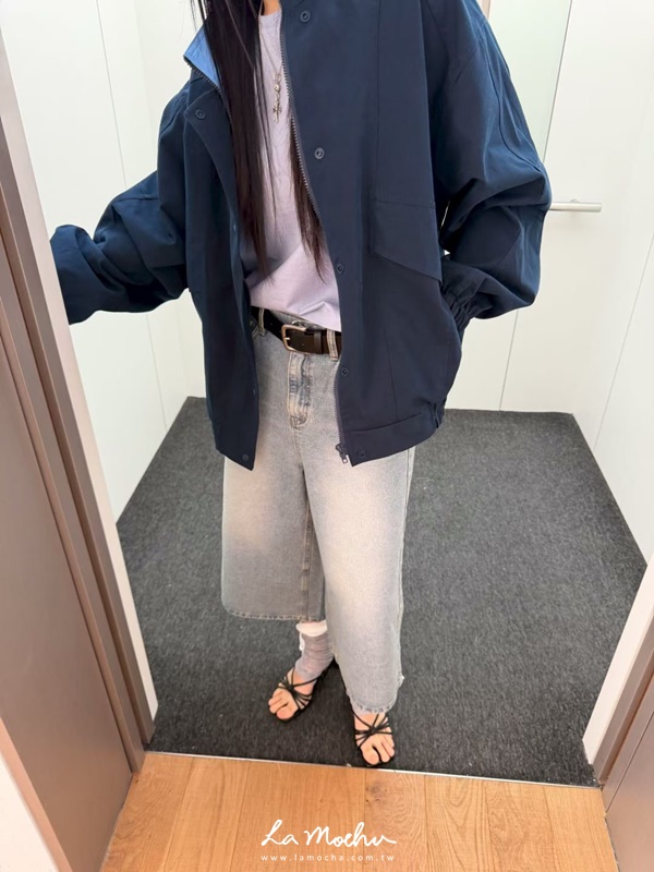 大口袋鈕扣設計拼色外套